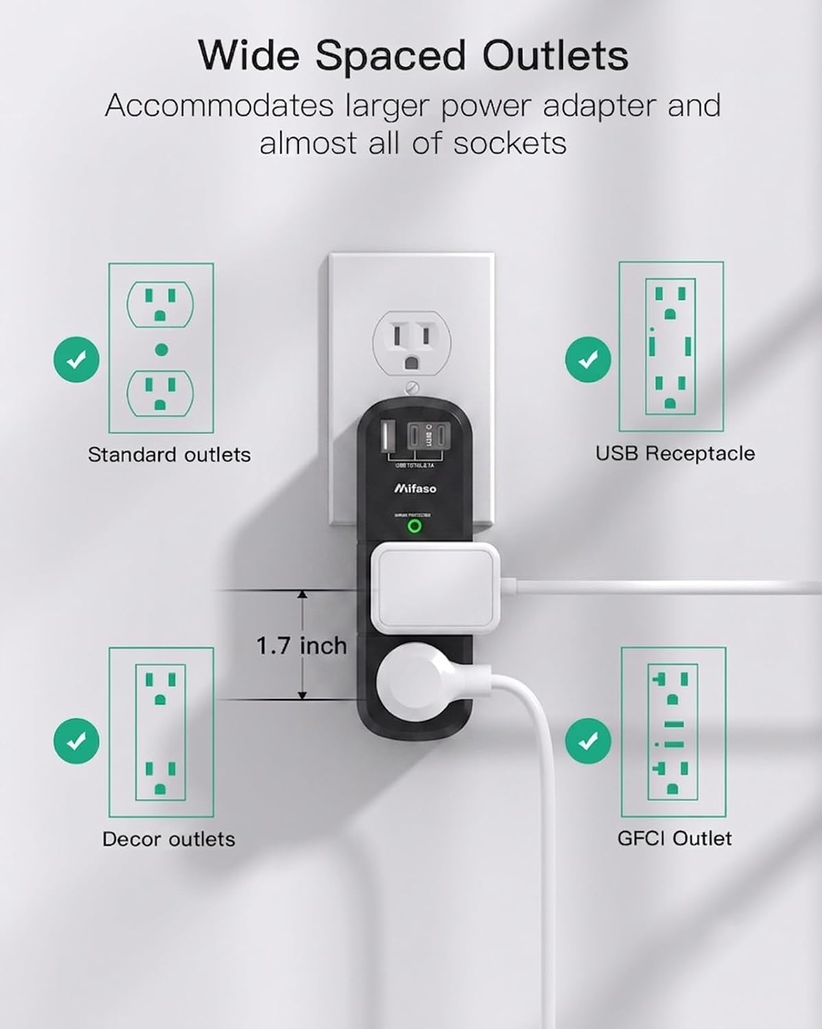 PD20W USB Outlet Extender with Rotating Plug, 6 AC Multi Plug Wall Outlets