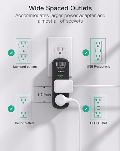 PD20W USB Outlet Extender with Rotating Plug, 6 AC Multi Plug Wall Outlets