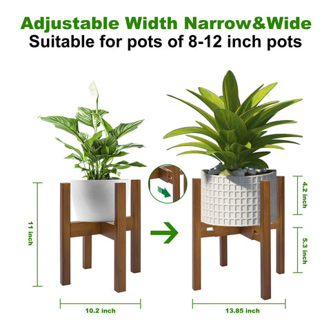 Rnined Adjustable Plant Stand Indoor,Bamboo Mid Century Modern Plants Stands, Stable Plant Holder,Fit 8 9 10 11 12 inch Pots (Pot & Plant Not Included)