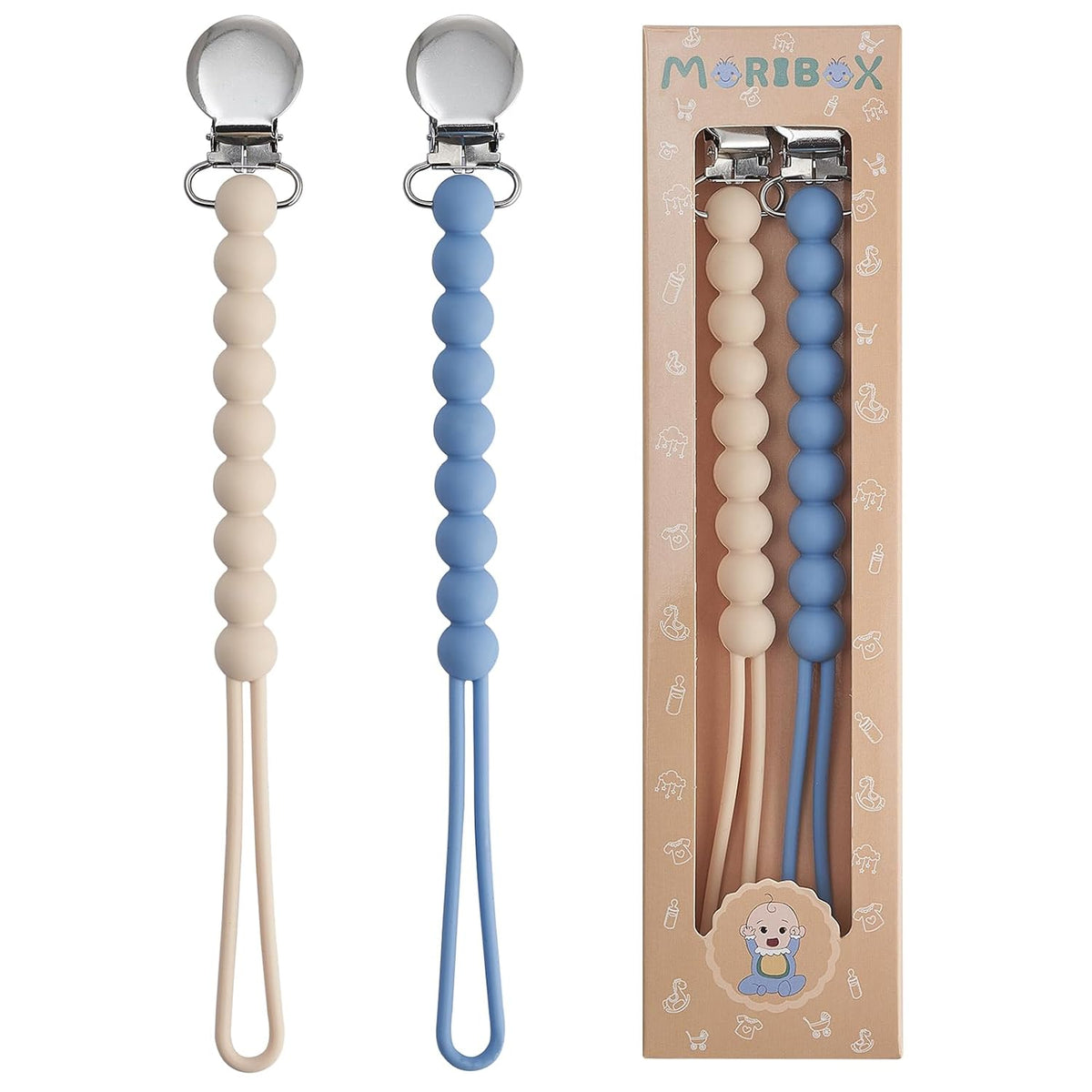 Silicone Pacifier Clip for Baby Boys Girls, Paci Holder 2 Pack