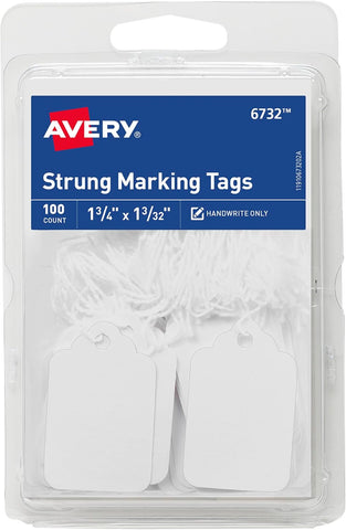 Avery® Strung Marking Tags with String Attached, Gift Tags with String Attached, 1.75 x 1.09 in, Pack of 100 (6732)