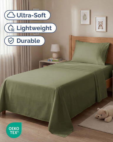 Twin Size 3 Piece Sheet Set - Breathable & Cooling Sheets - Sage Green
