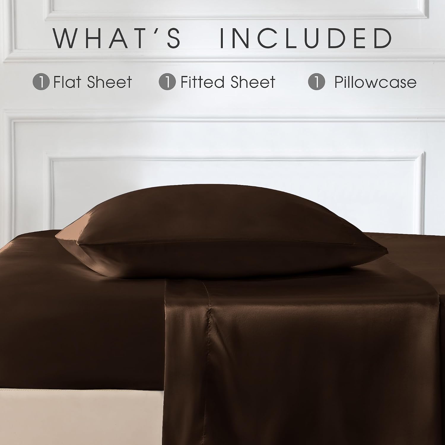 FreshCulture Satin Sheets Twin Size Bed Set - 3 Piece Luxury Soft Silky Twin Bed Sheets, Similar to Silk Sheet Set with 1 Deep Pocket Fitted Sheet, 1 Flat Sheet & 1 Pillowcase (Brown)