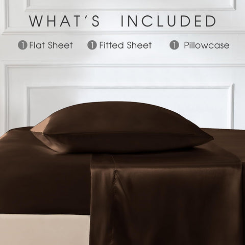 FreshCulture Satin Sheets Twin Size Bed Set - 3 Piece Luxury Soft Silky Twin Bed Sheets, Similar to Silk Sheet Set with 1 Deep Pocket Fitted Sheet, 1 Flat Sheet & 1 Pillowcase (Brown)