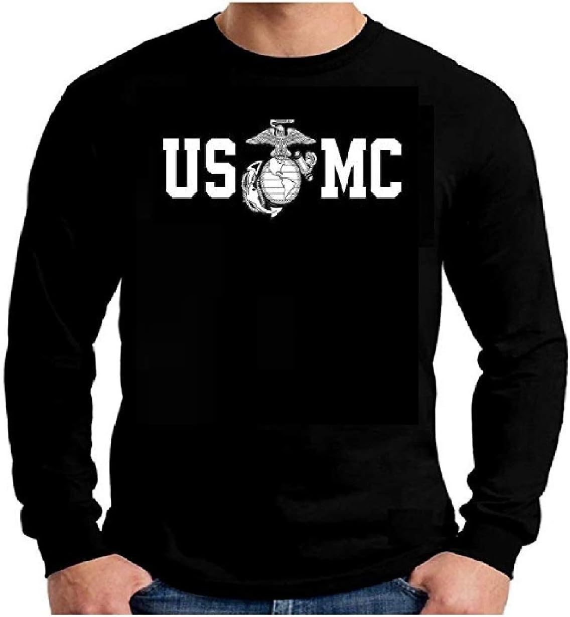 Lucky Ride Marine Corps Bull Dog Front and Back USMC Men's T-Shirt Longsleeve