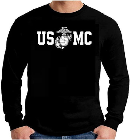 Lucky Ride Marine Corps Bull Dog Front and Back USMC Men's T-Shirt Longsleeve