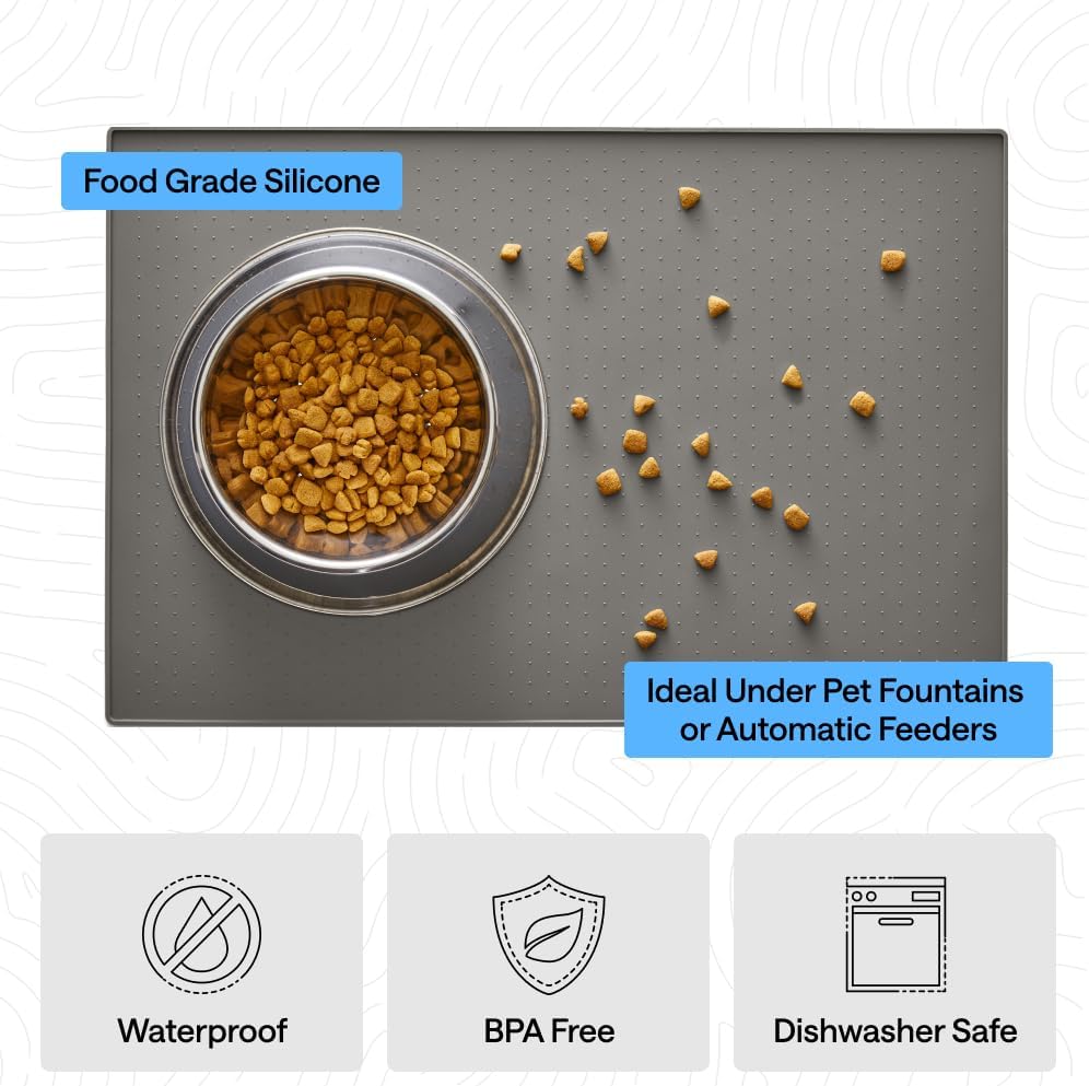 GORILLA GRIP Dog Food Mat, 100% Waterproof Silicone, 18.5x11.5 Gray