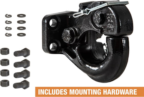 Buyers Products 10042 20 Ton Pintle Hook w/Mounting Kit, 40,000 lb MGTW, 8,000 lbs MVL, Pintle Hitch for Heavy Equipment Towing, Spring‑Loaded Lock, Fits 2–3 in Lunette Ring, Black Powder Coat