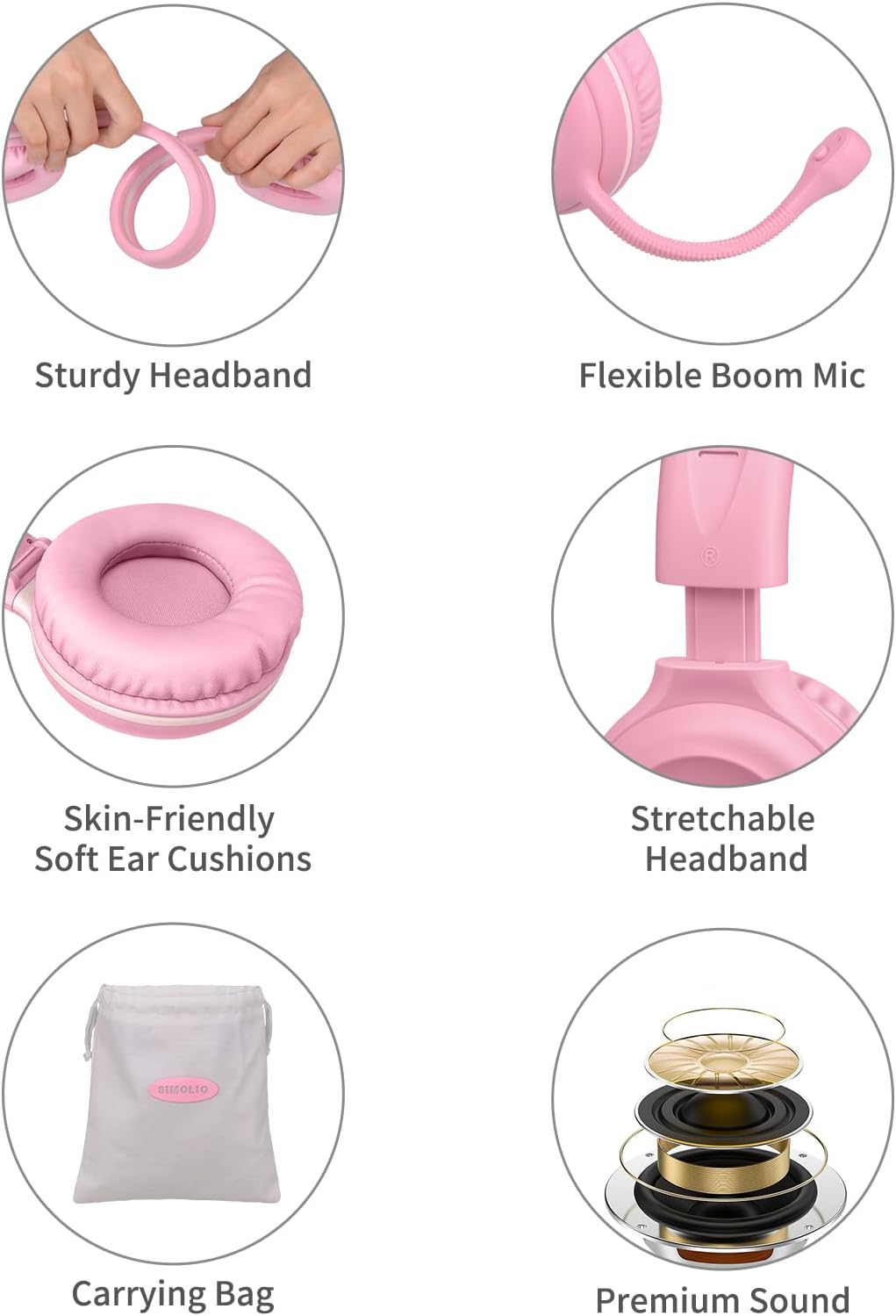 SIMOLIO Kids Wired Headphones with Microphone for School, iPad & PC