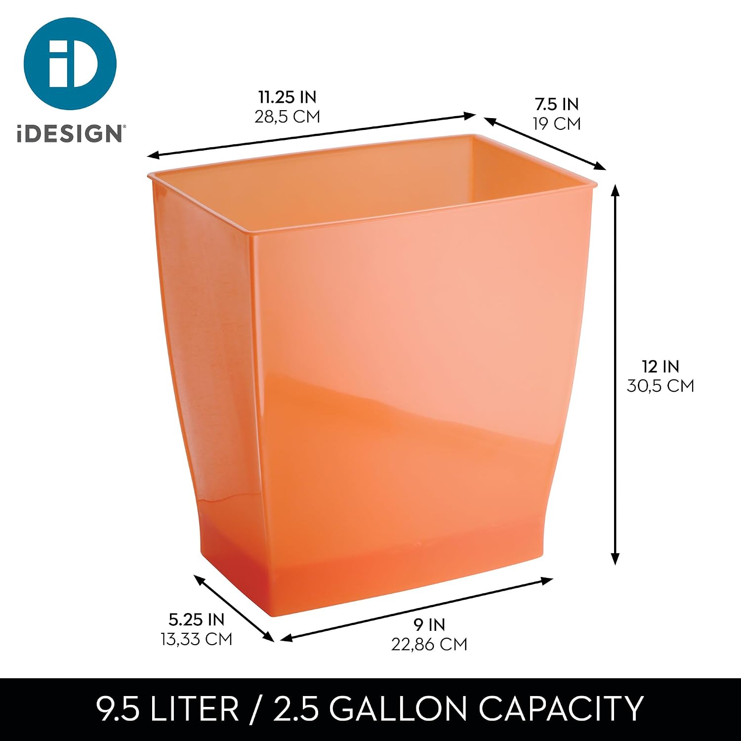 iDesign Small Plastic Bathroom Trash Can, Orange