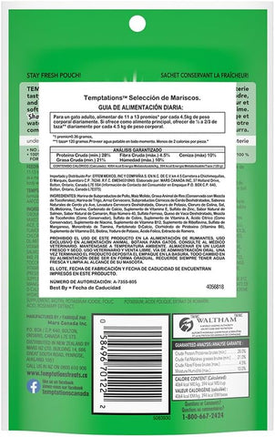 Temptations Classic Crunchy and Soft Cat Treats, Seafood Medley, 3 oz, 12pk