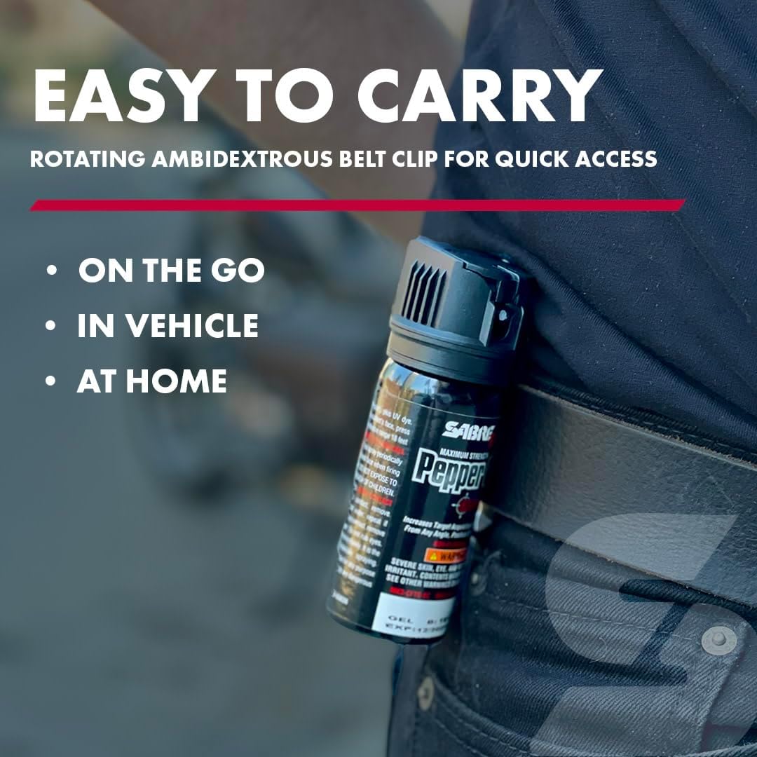 SABRE Crossfire Pepper Gel - 360° Spray for Defense at Any Angle, Maximum Strength Police-Grade OC Pepper Spray with UV Marking Dye, 20‑Foot Tactical Range, Fast Flip Top Safety, Belt Clip, 1.5 fl oz