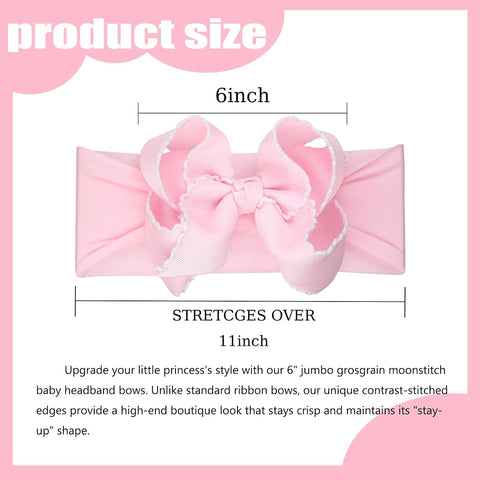 6'' Jumbo Pink Baby Girls Bow Headbands, Soft Nylon Headwraps