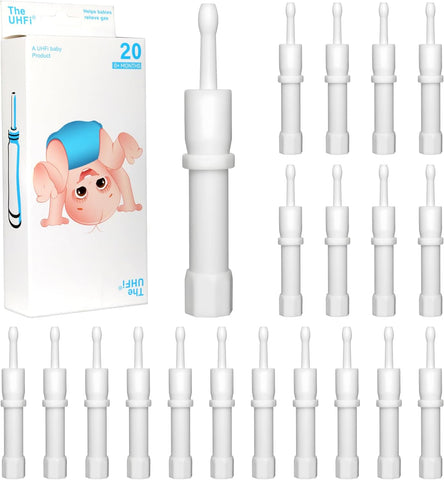 uhfi Gas and Colic Reliever for Babies, Baby Gas Colic Relief, Natural Solution for Baby Colic and Gas Relief, 100% Safe & Effective Instant Constipation Relief for Babies, 20 Count (White)