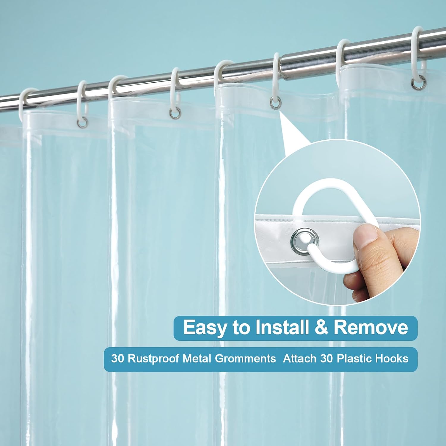 EurCross Clawfoot Tub Clear Shower Curtain 180x72 inch with 30 Holes and Free Hooks,Extra Large Wide Clear Shower Curtain Liner with 5 Magnet Weights, 9G Thickness Premium PEVA,Waterproof