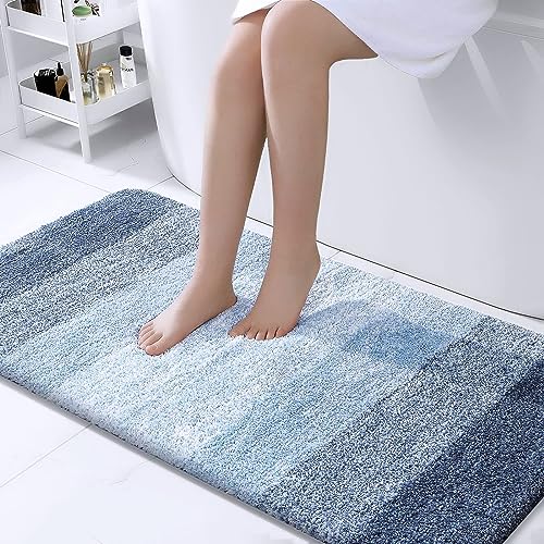 OLANLY Bathroom Rug Mat 47x32, Extra Soft and Absorbent Microfiber Bath Rugs, Non-Slip Plush Shaggy Bath Carpet, Machine Wash Dry, Bath Mats for Bathroom Floor, Tub and Shower, Blue