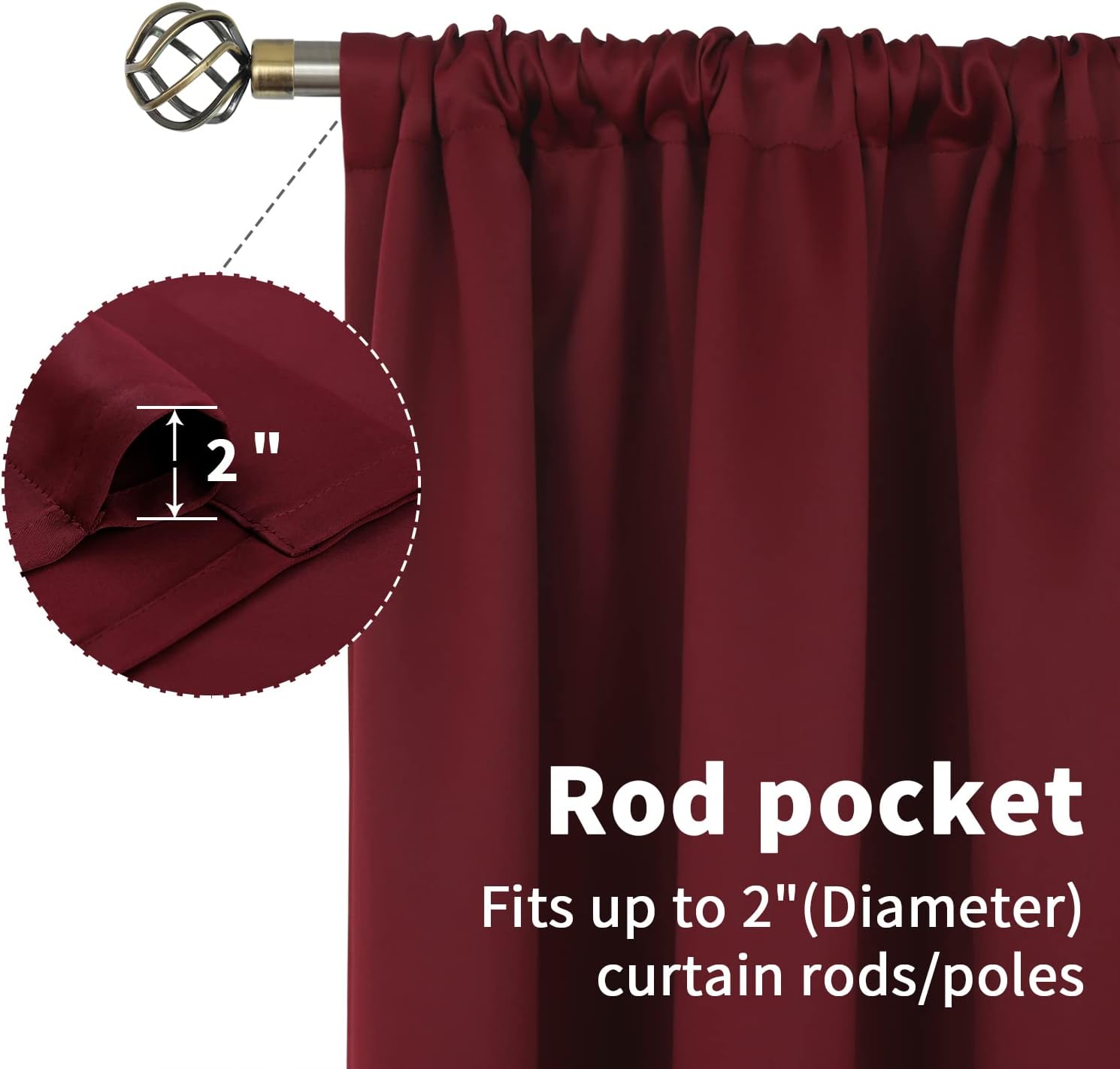 BGment Burgundy Small Window Curtains 36 Inch Length - Half Drapes with Rod Pocket Thermal Insulated Privacy Protection for Kitchen Bathroom Windows, 29 x 36 Inch, 2 Panels