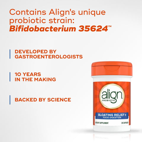 Align Probiotic Bloating Relief + Food Digestion, Probiotics for Women and Men, #1 Doctor Recommended Brand‡, Promotes Digestive Health and Helps Support the Metabolism of Food*, 28 Capsules