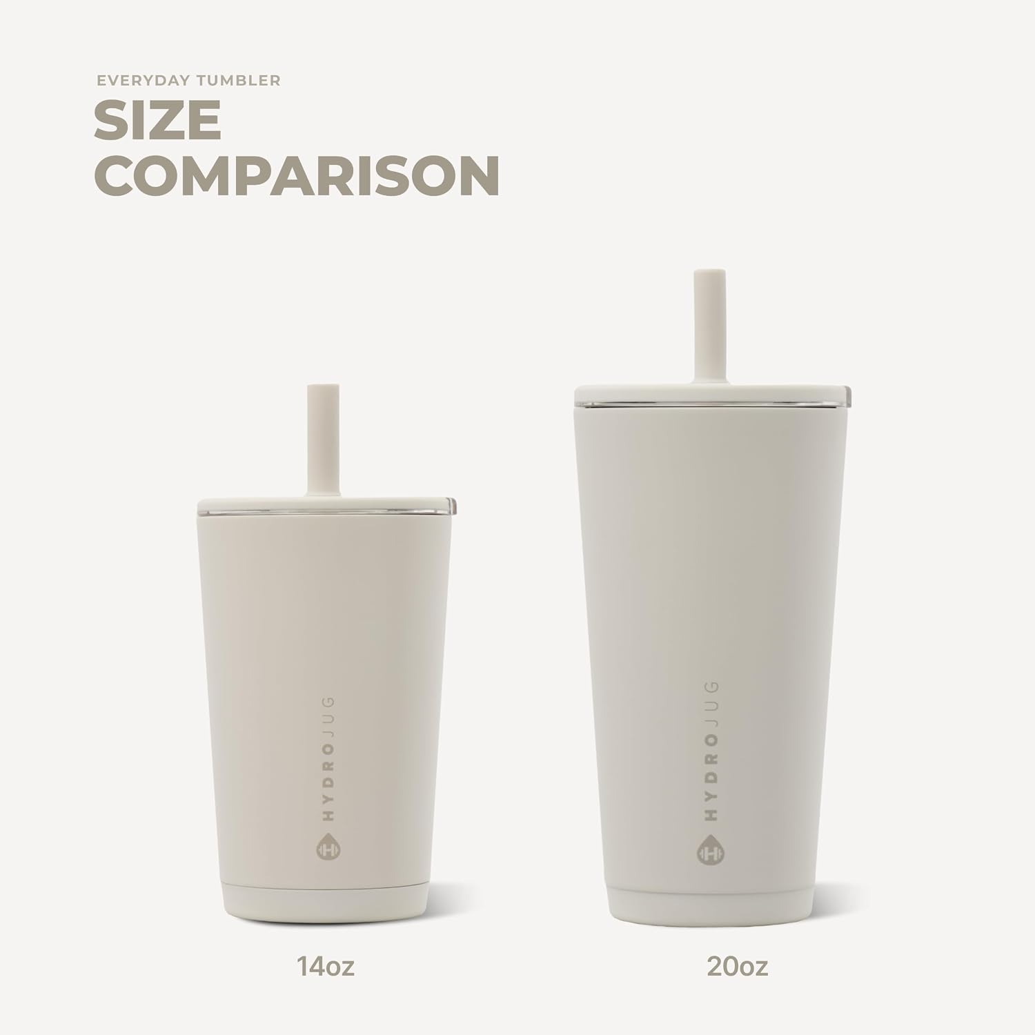 HydroJug Everyday Tumbler 14 oz, Ceramic-Lined Straw Cup, Linen