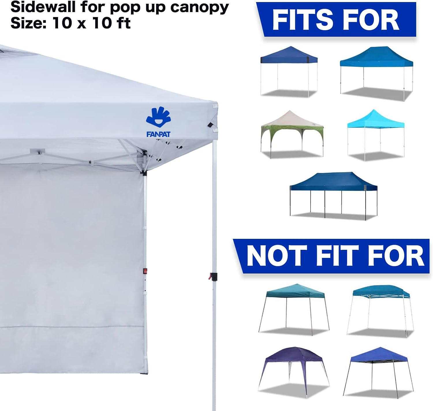 FANPAT 10x10 Canopy Sidewalls for Canopy Frame, White (3Pcs Sidewalls Only)