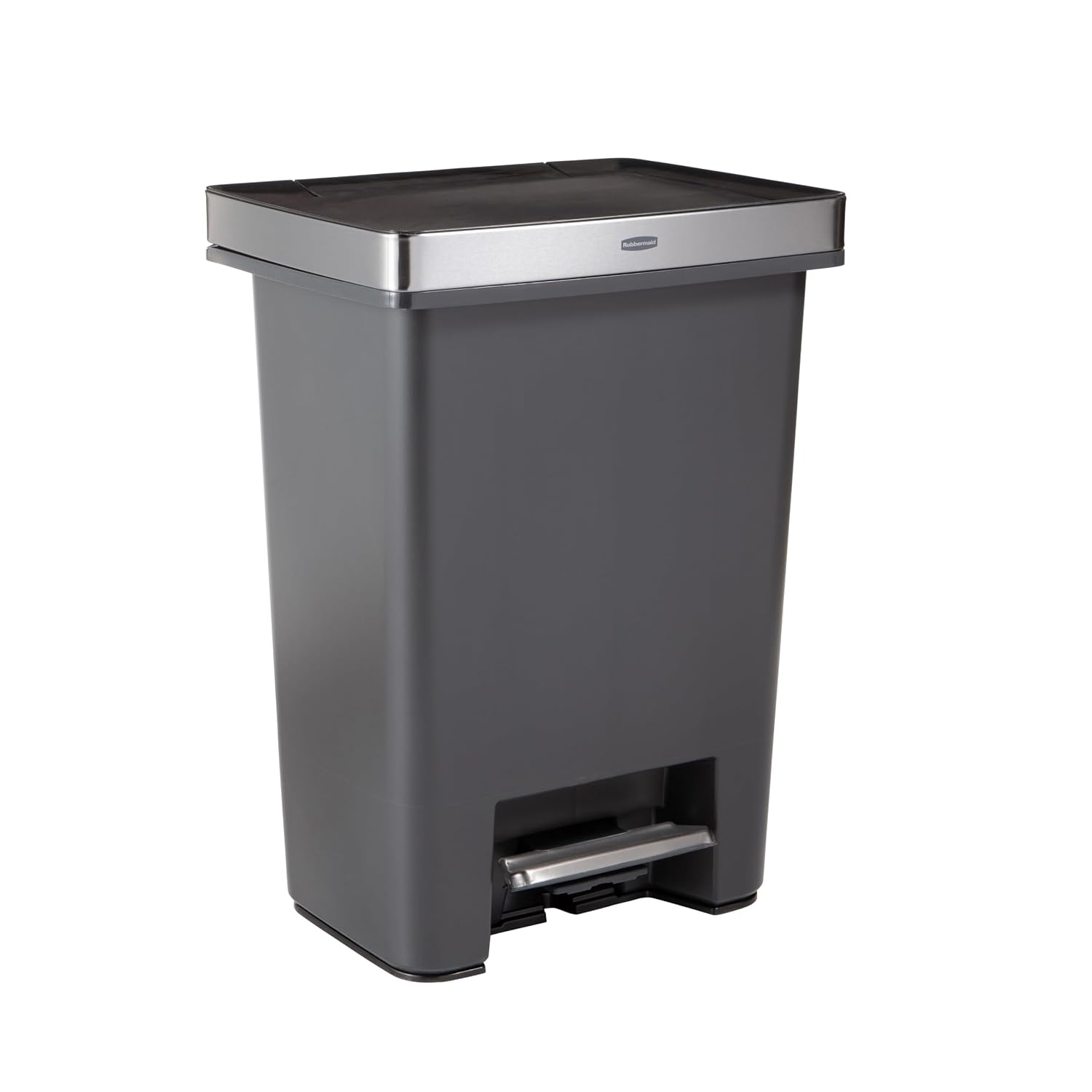 Rubbermaid Premier High-Capacity Step-On Trash Can, 19 Gallon, Single or Dual Stream Trash or Recycling, Charcoal, Stainless-Steel Rim, Lid Lock, Quiet Lid, for Home/Kitchen/Garage/Apartment