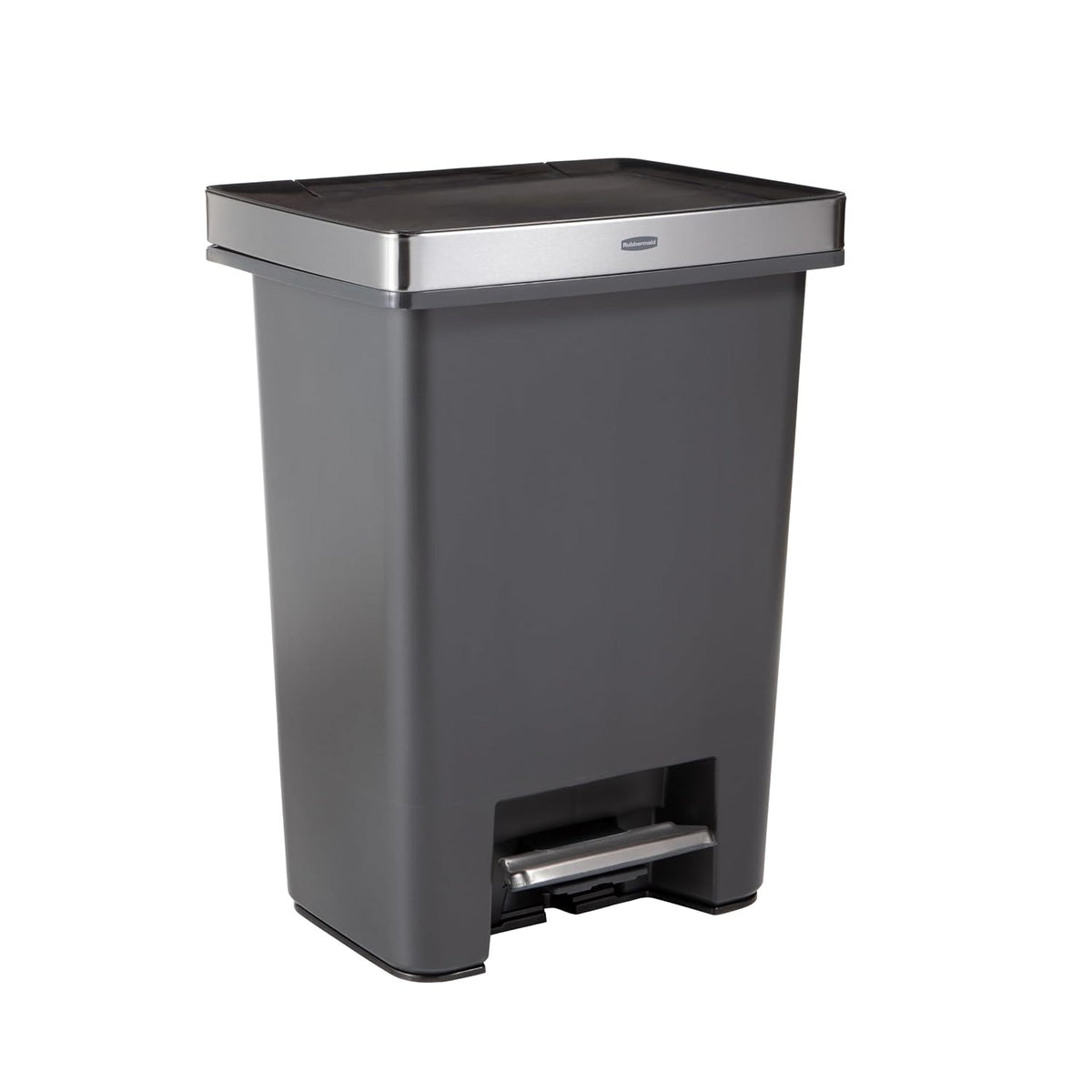 Rubbermaid Premier High-Capacity Step-On Trash Can, 19 Gallon, Single or Dual Stream Trash or Recycling, Charcoal, Stainless-Steel Rim, Lid Lock, Quiet Lid, for Home/Kitchen/Garage/Apartment