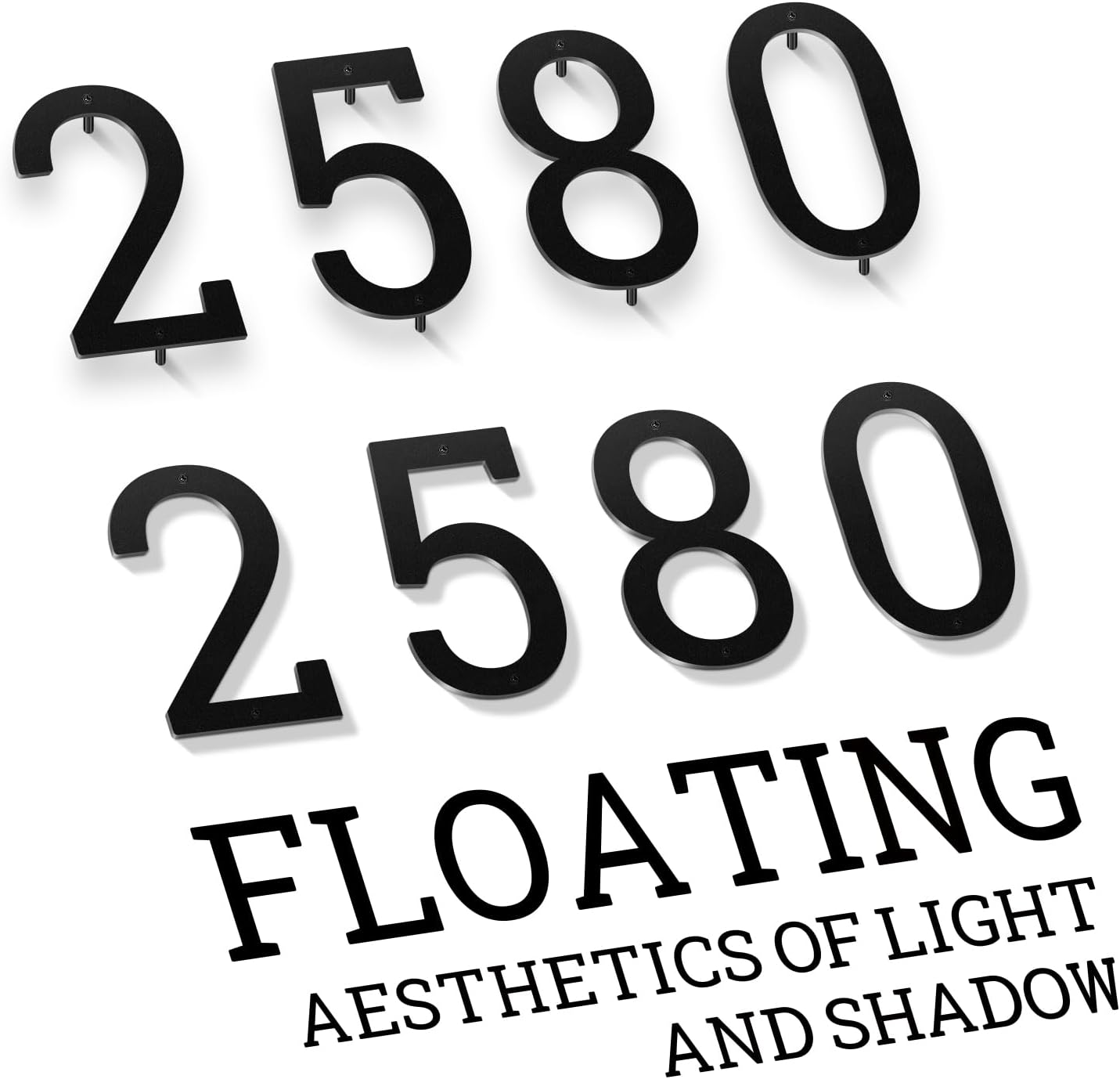 Custom 4PCS Stainless Steel Floating House Numbers, 2-36 IN Metal House Numbers for Outside, Black/White/Silver Custom Door Number for Street, Garden, Apartment, Office (7)