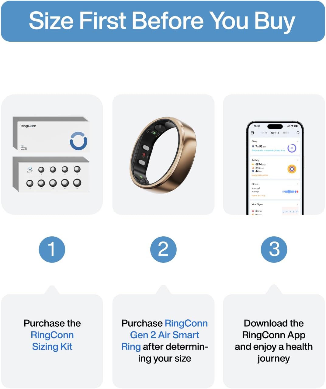 RingConn Gen 2 Air Ultra-Thin Smart Ring(Size 8, Dune Gold)