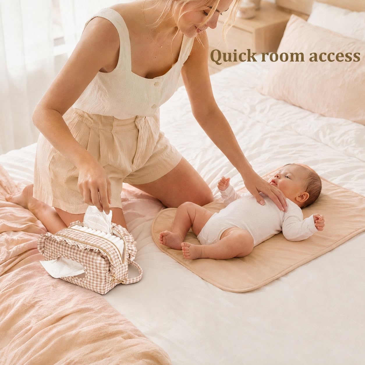 Double-Layer Wipe Holder Quilted Wipes Bag Small Hanging Diaper Bag Portable Wipe Pouch for Stroller, Home, Travel (Brown Plaid)