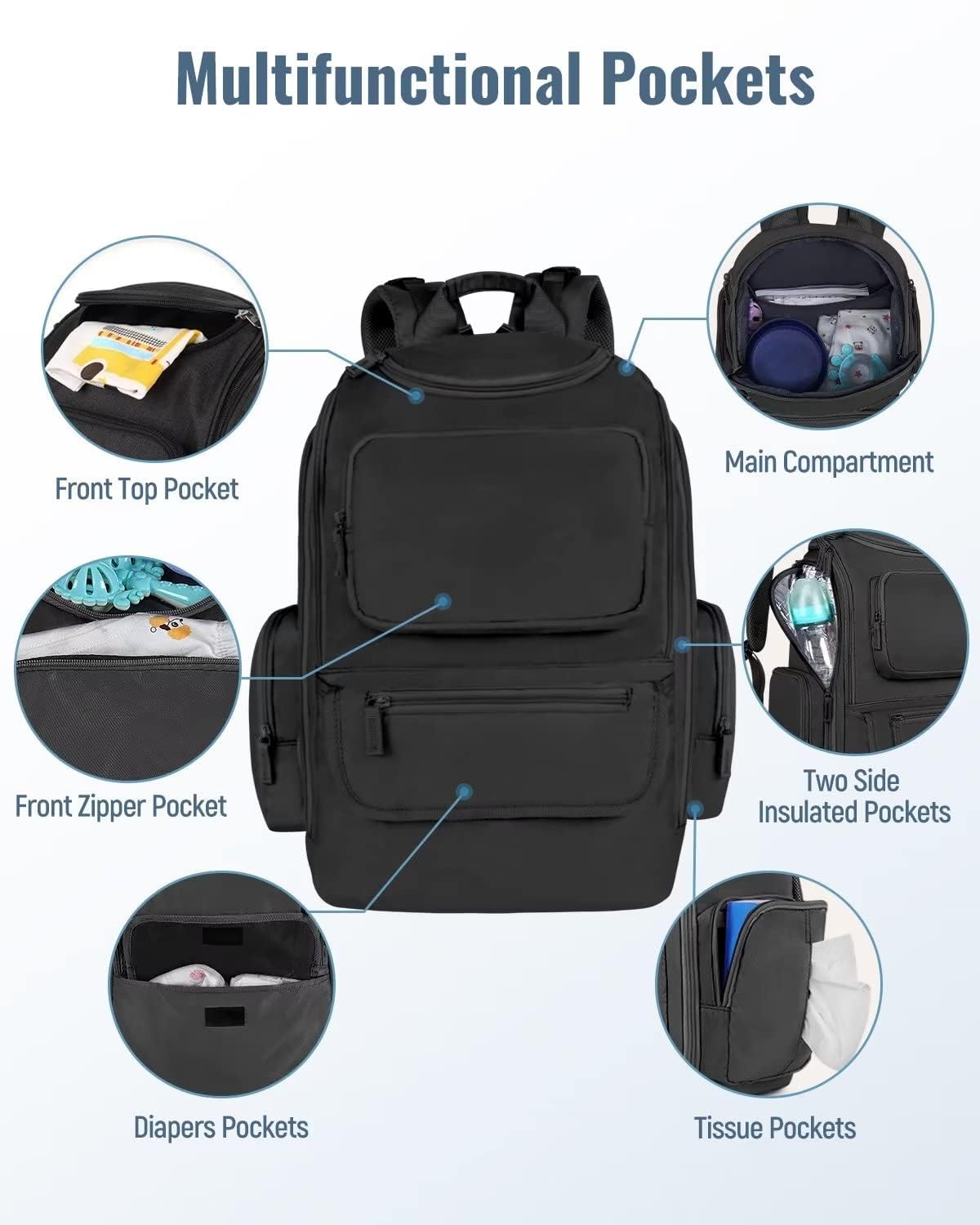 Mancro Diaper Bag Backpack, Dad Diaper Bag with 2 Side Insulated Pockets