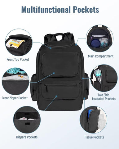 Mancro Diaper Bag Backpack, Dad Diaper Bag with 2 Side Insulated Pockets