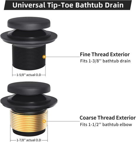 Citymoor Matte Black Bath Tub Drain and Overflow Kit, Bathtub Drain Stopper