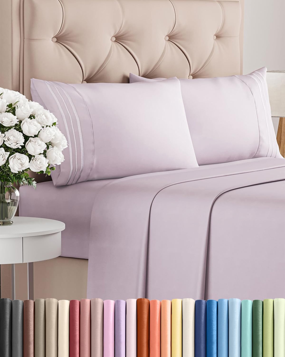 King Size 4 Piece Sheet Set - Breathable & Cooling Sheets - Light Lavender