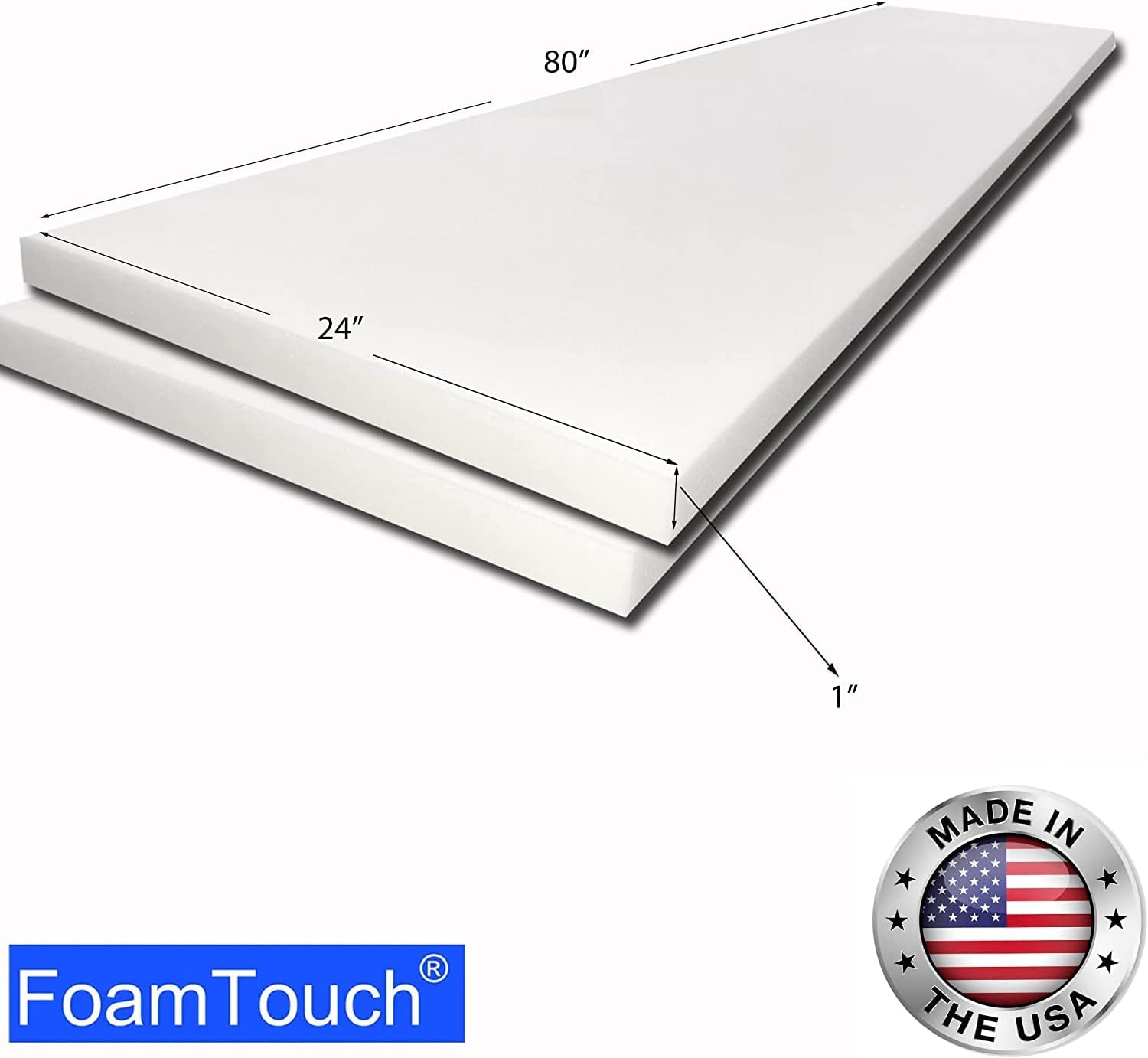 FoamTouch (2 Pack) High Density 1x24x80 Upholstery Foam, White