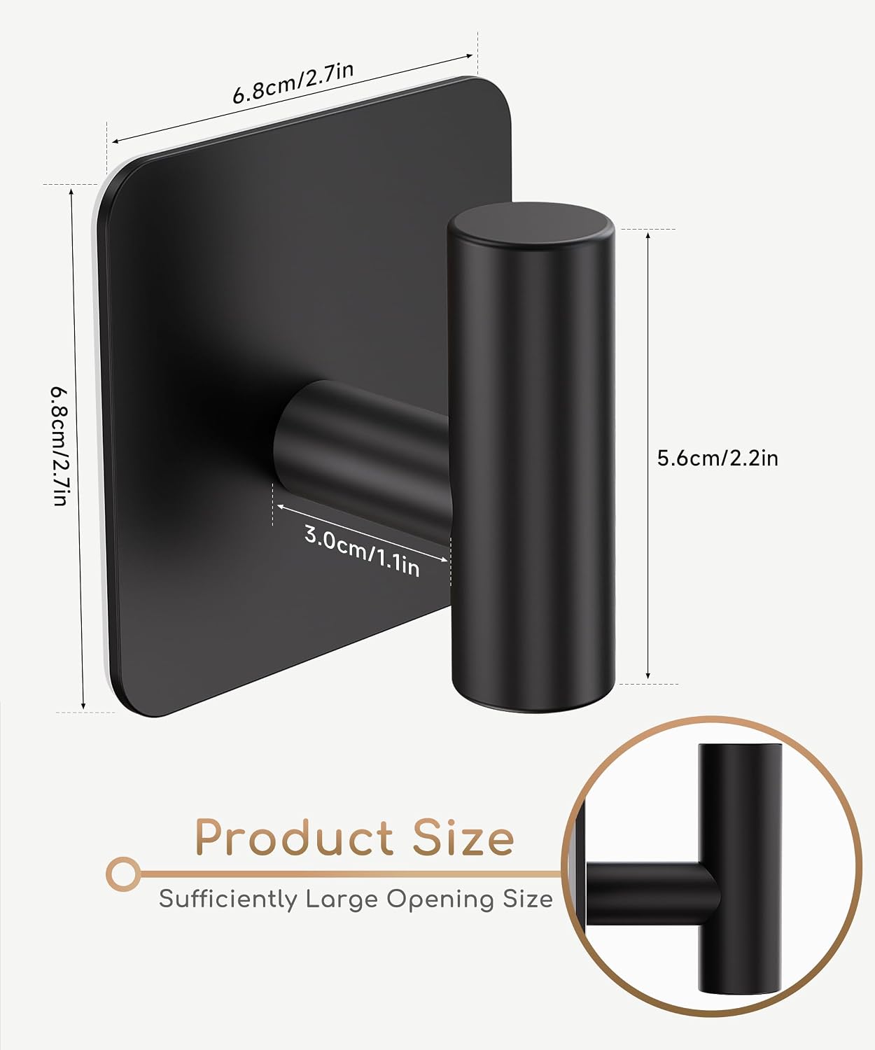 Aikzik 4 Pack Large Heavy Duty Wall Hooks - 26lb Max, Stainless Steel Adhesive Towel Hook, Shower Hooks for Hanging Towel, Coat, Robe, Wall Hook for Use in Bathroom, Kitchen and Door, Matte Black