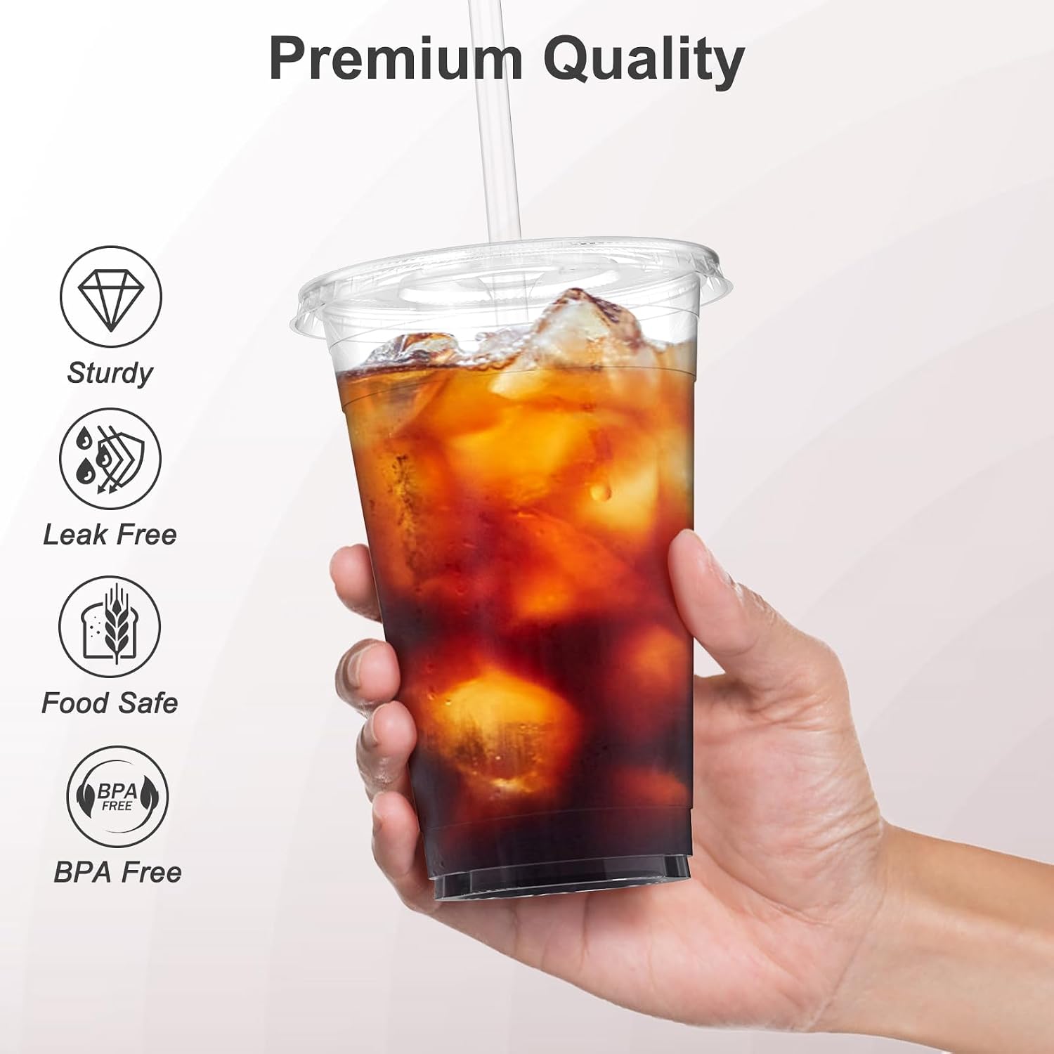 Dealusy 100 Pack - 20 oz Clear Plastic Cups with Lids and Straws