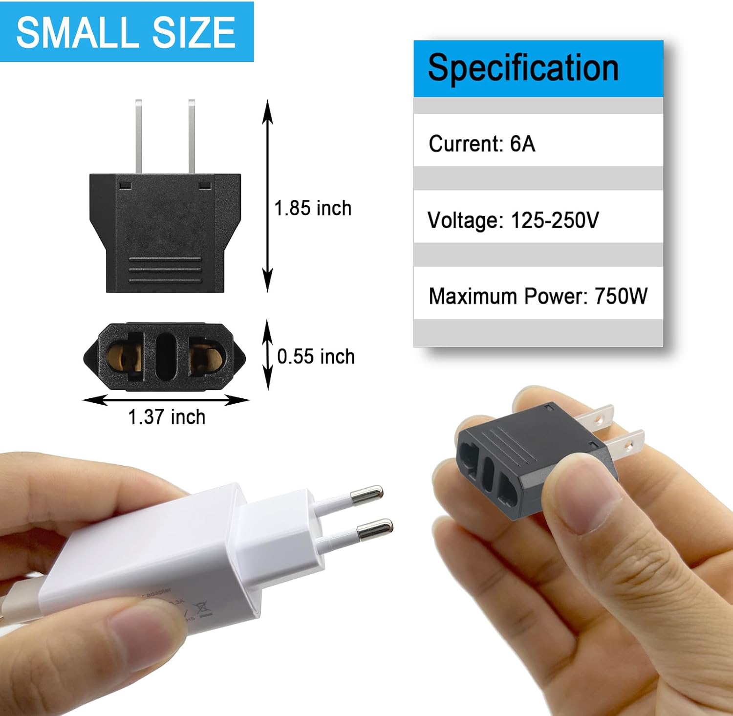 European to US Plug Adapter- 6 Pack American Travel Plug Adapter, 220V to 110V Adapter Plug, Travel Adapter European to American, Canada, Mexico, Type A, Black