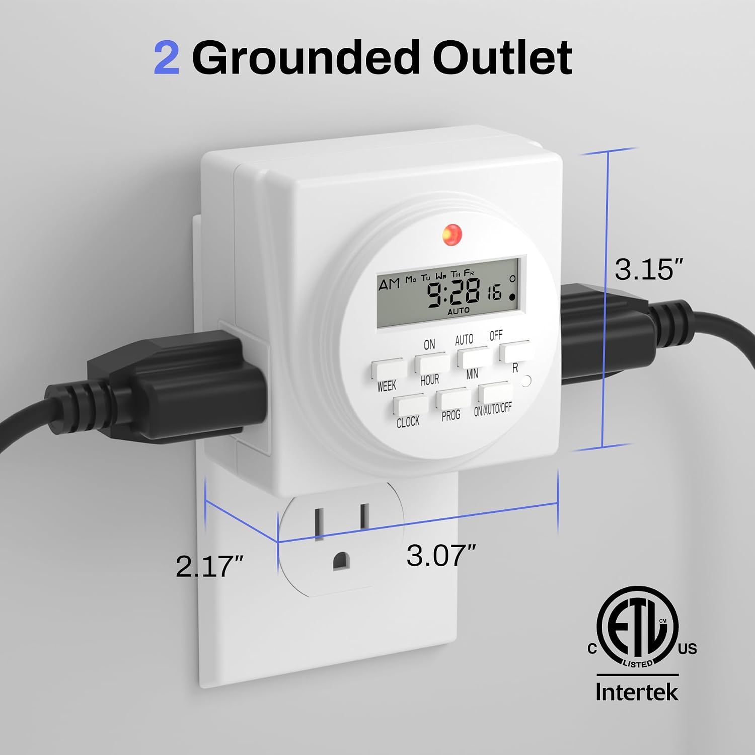 BN-LINK Indoor 7-Day Programmable Digital Timer Outlet, 2 Outlets, 2 Pack