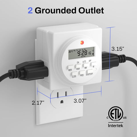 BN-LINK Indoor 7-Day Programmable Digital Timer Outlet, 2 Outlets, 2 Pack