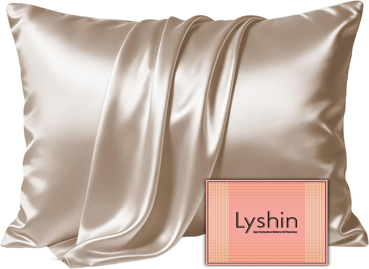 LYSHIN Silk Pillow Cases Standard Size with Hidden Zipper, Champagne