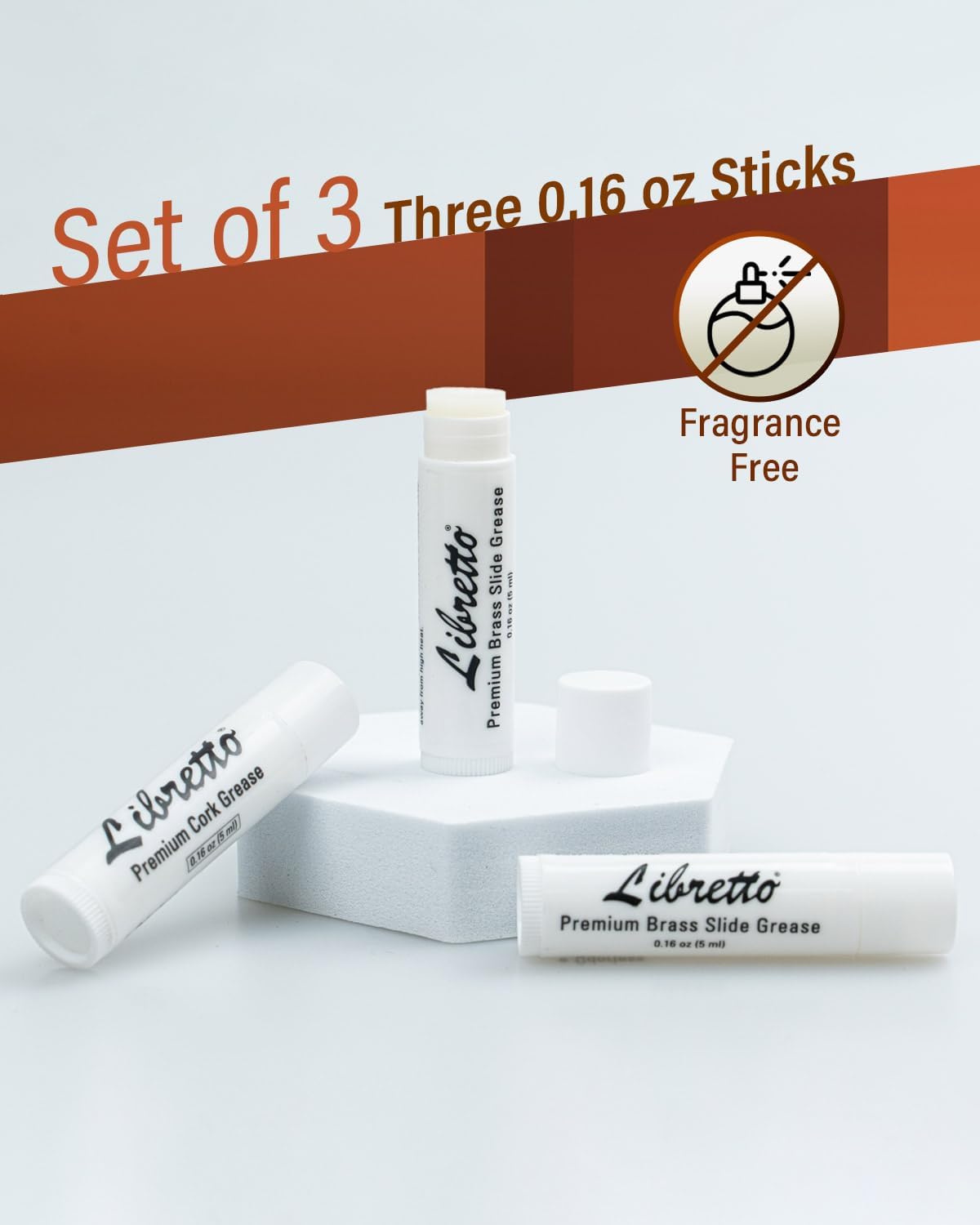 Libretto Tuning Slide Grease, Set of 3, Odorless, Smooth, Pure, Materials from Japan, Special-Blended Formula, for Trumpet, French Horn, Tuba, Trombone, 0.16 oz (5 ml)