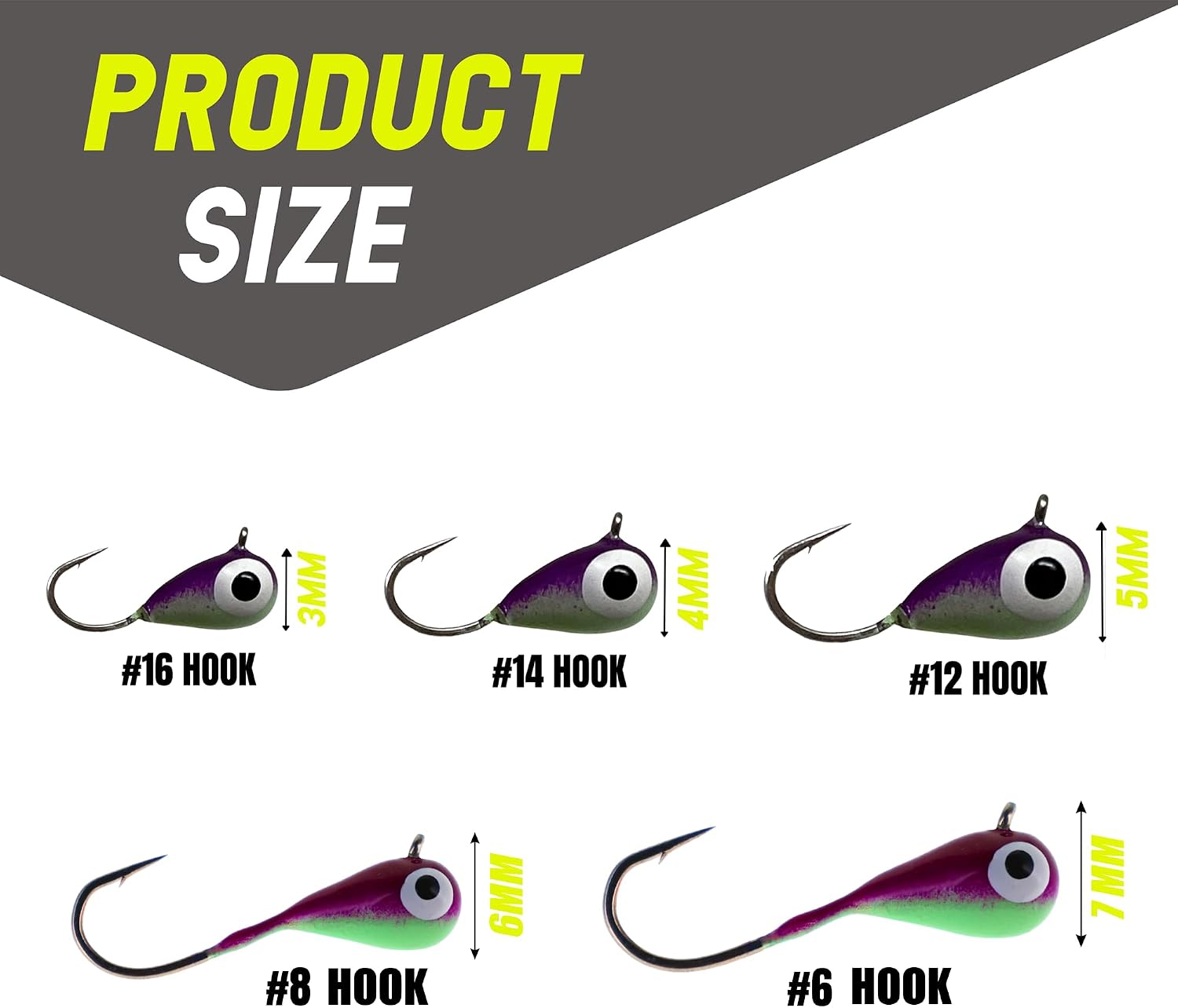 Reaction Tackle Tungsten Ice Fishing Jigs, Tear Drop Jig Heads that Glow with UV Light for Panfish, Crappie, Walleye, Perch, Trout and Bluegill