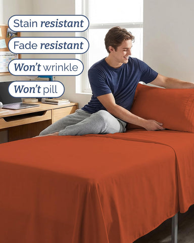 Twin XL 3 Piece Sheet Set - College Dorm Room Essentials - Terracotta