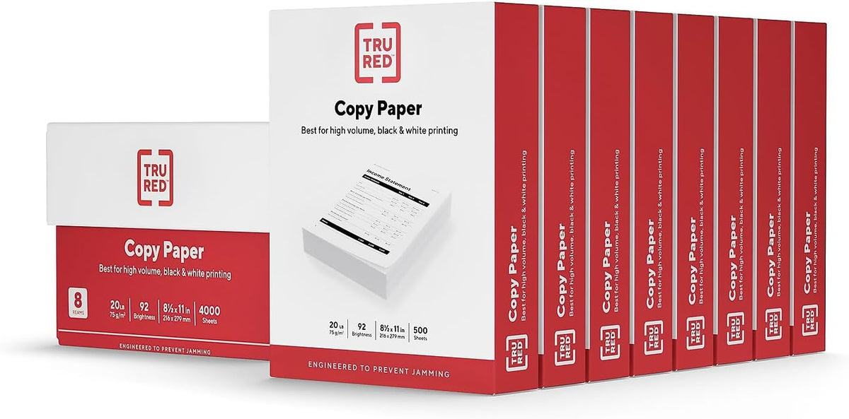 TRU RED by Staples Copy/Printer Paper, 8.5x11, 20lb, 92 Bright, 4,000 Sh/Ct