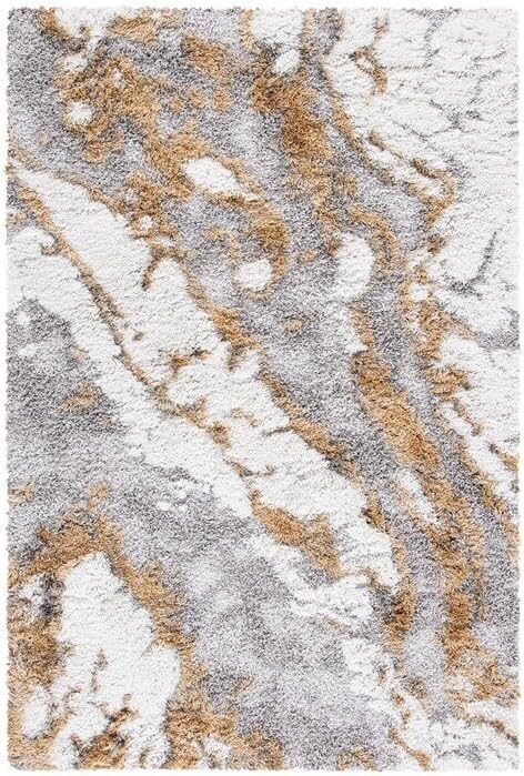 SAFAVIEH Horizon Shag Collection Accent Rug - 2' x 5', Grey & Gold, Non-Shedding & Easy Care, 2.6-inch Thick Ideal for High Traffic Areas in Entryway, Living Room, Bedroom (HZN890D)
