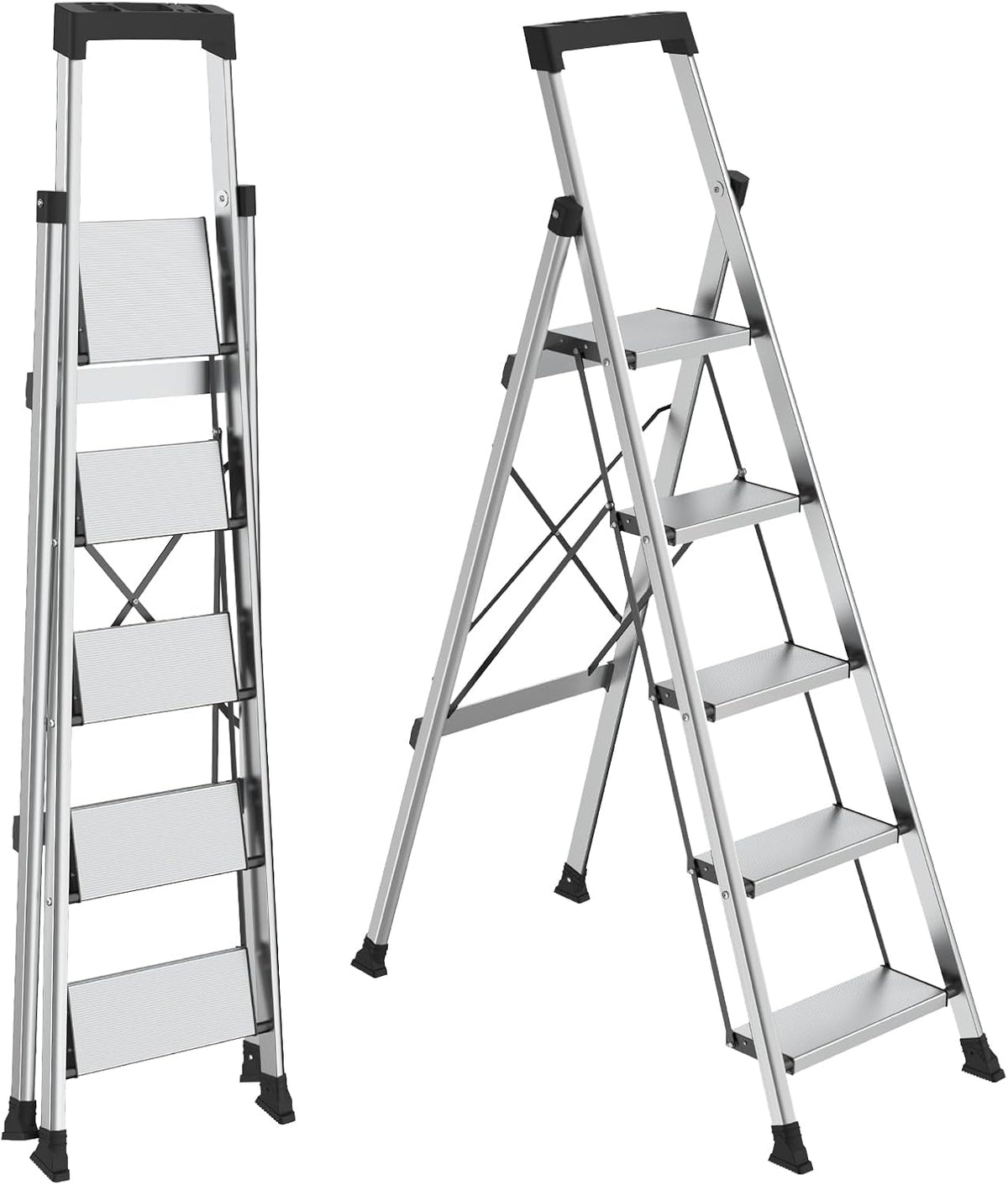 HBTower 5 Step Ladder, Lightweight Aluminum Folding Step Stool