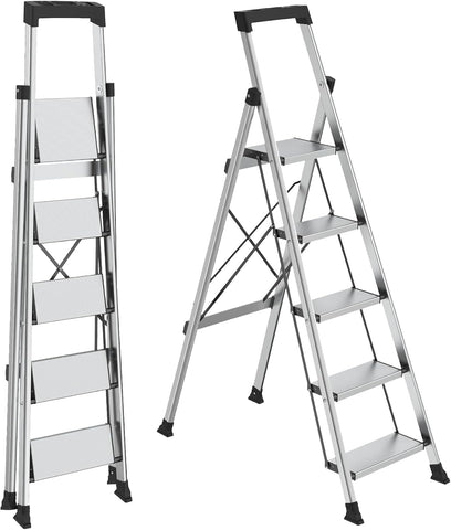 HBTower 5 Step Ladder, Lightweight Aluminum Folding Step Stool
