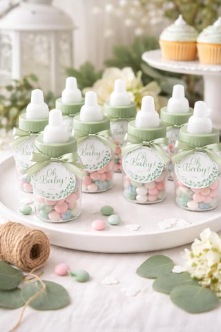 Baby Shower Favor - 36 Pack Mini Milk Bottle Party Favor Gift Bag Boxes 1.5" x 3.5" - Baby Shower Candy Jar (Sage Green)