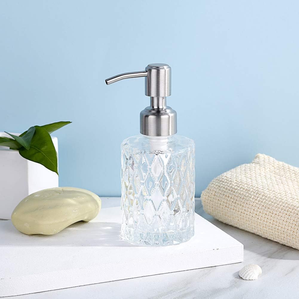 YunNasi Soap Dispenser with Stainless Steel Pump, Clear Crystal Design, Vintage and Elegant, Refillable Liquid Hand Soap Dish Soap Dispensers for Bathroom Counter, Kitchen Sink (Style2)