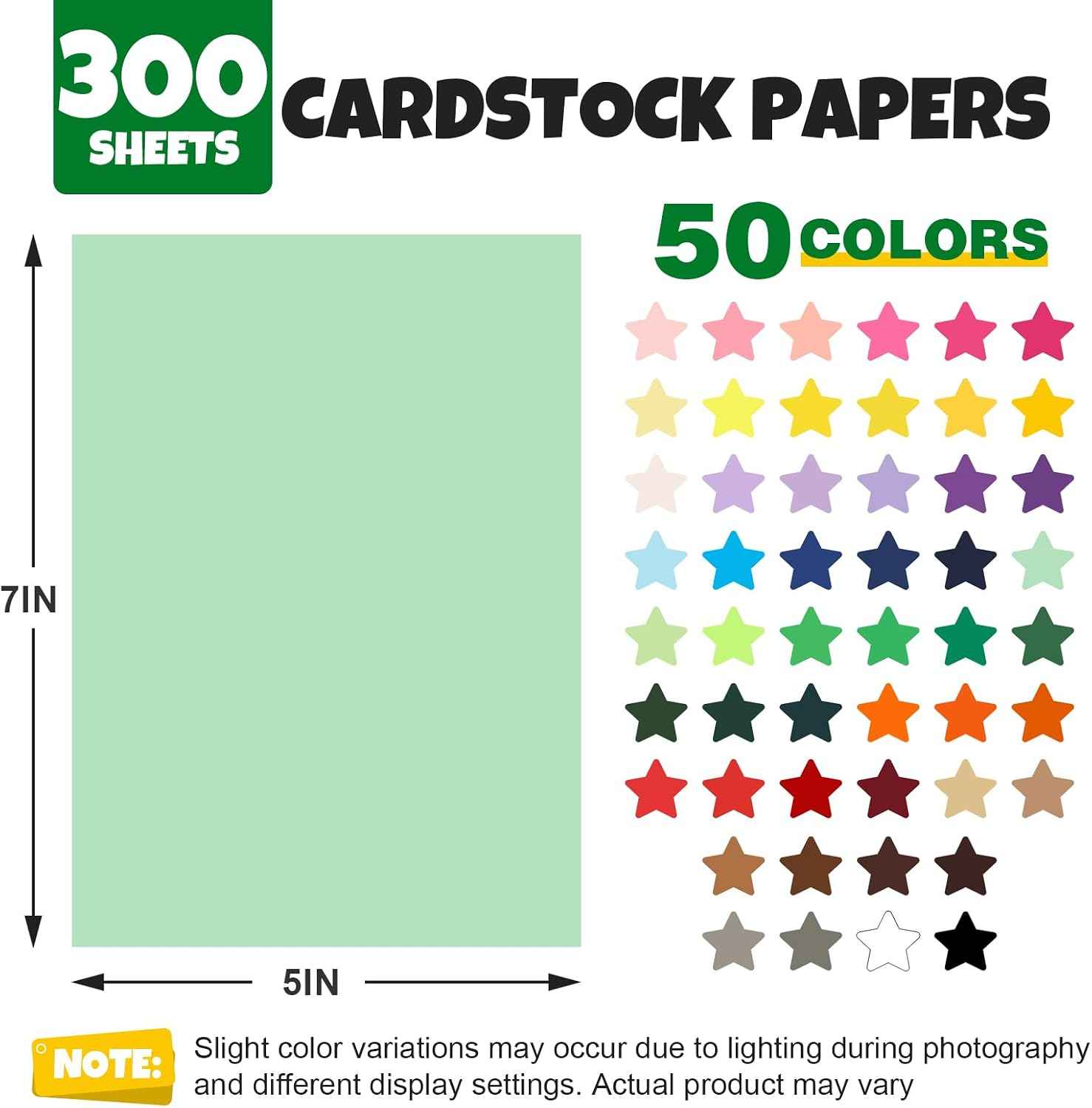 TUXIYA 300 Sheets 5" X 7" Colored Cardstock, 50 Colors Card Stock